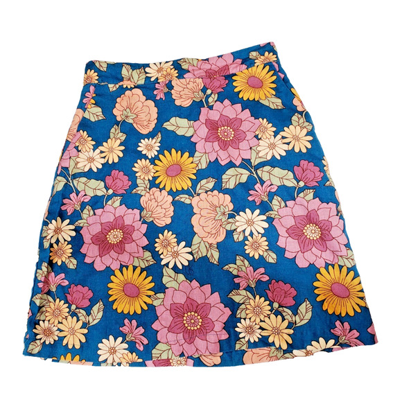 Modcloth X Princess Highway Skirt Womens 8 Floral Retro Mod Linen Cotton Medium - Picture 1 of 9